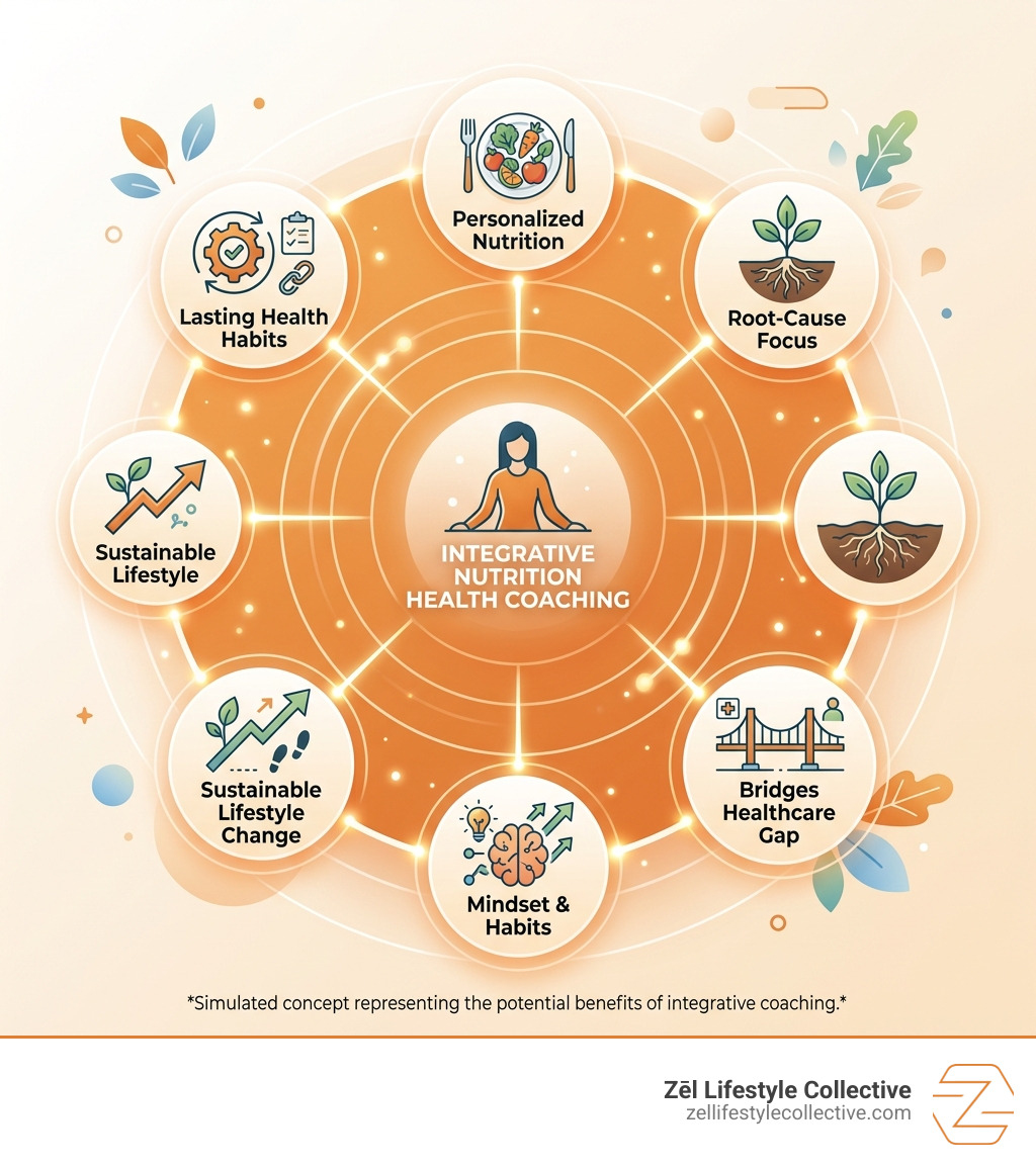 Infographic showing the ripple effect of integrative nutrition health coaching on whole-life wellness - integrative Infographic showing the ripple effect of integrative nutrition health coaching on whole-life wellness - integrative