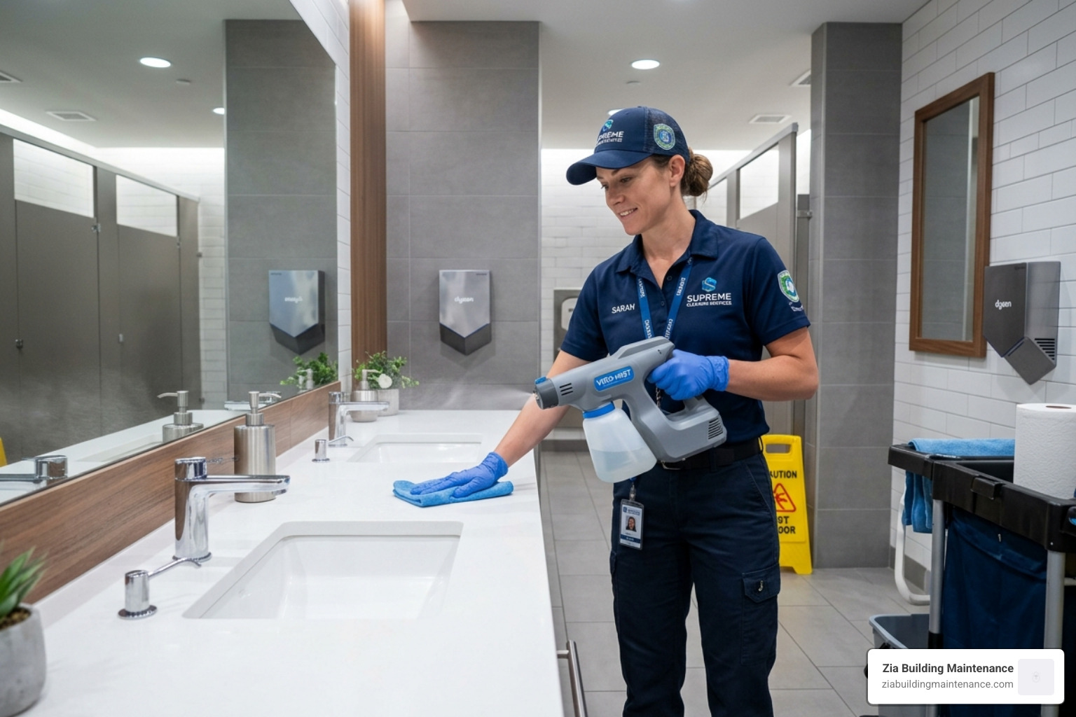 a professional cleaning technician disinfecting a bathroom vanity with specialized equipment - bathroom cleaning service a professional cleaning technician disinfecting a bathroom vanity with specialized equipment - bathroom cleaning service