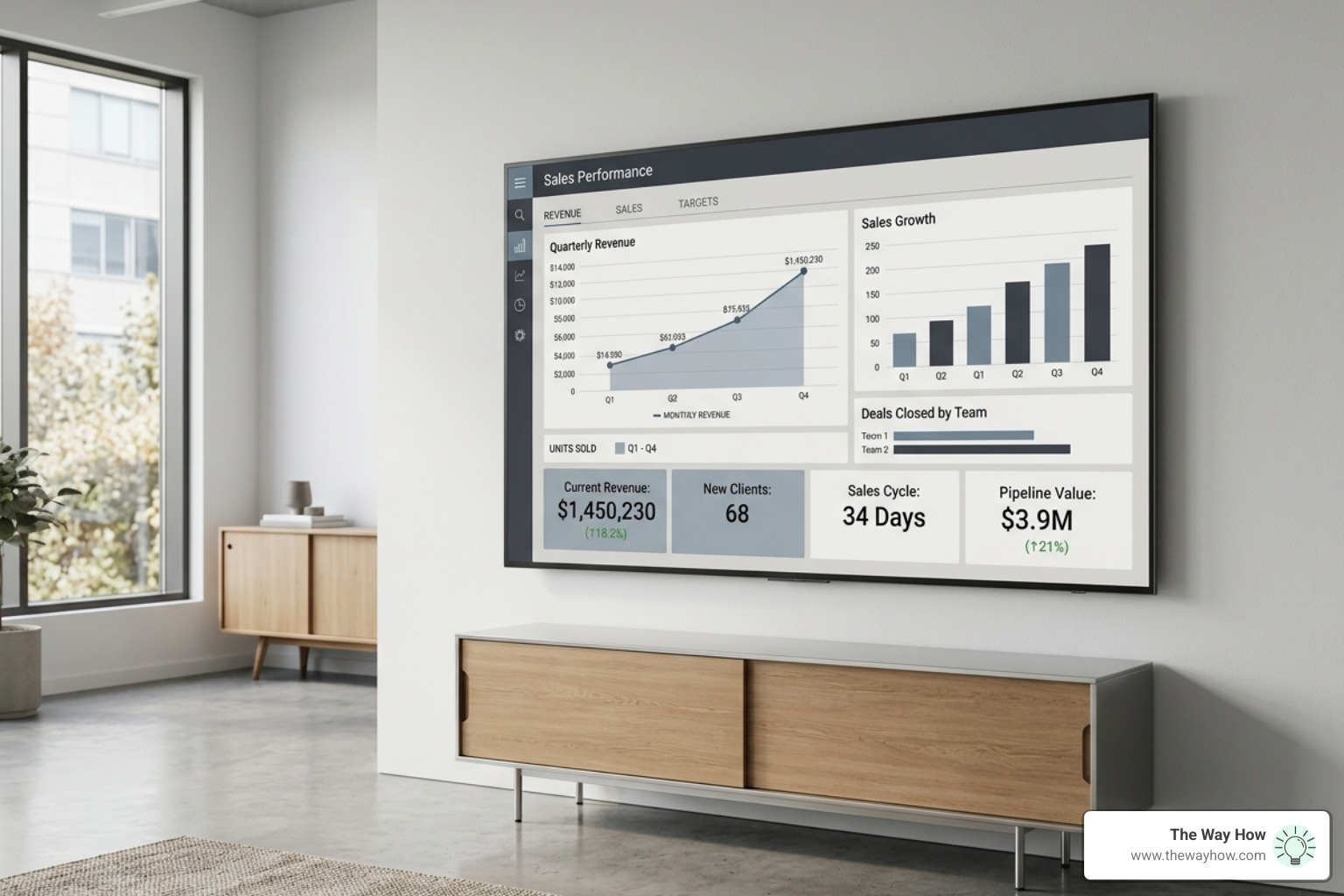 restrained editorial style imagery of a sales performance dashboard indicating growth - coaching sales team
