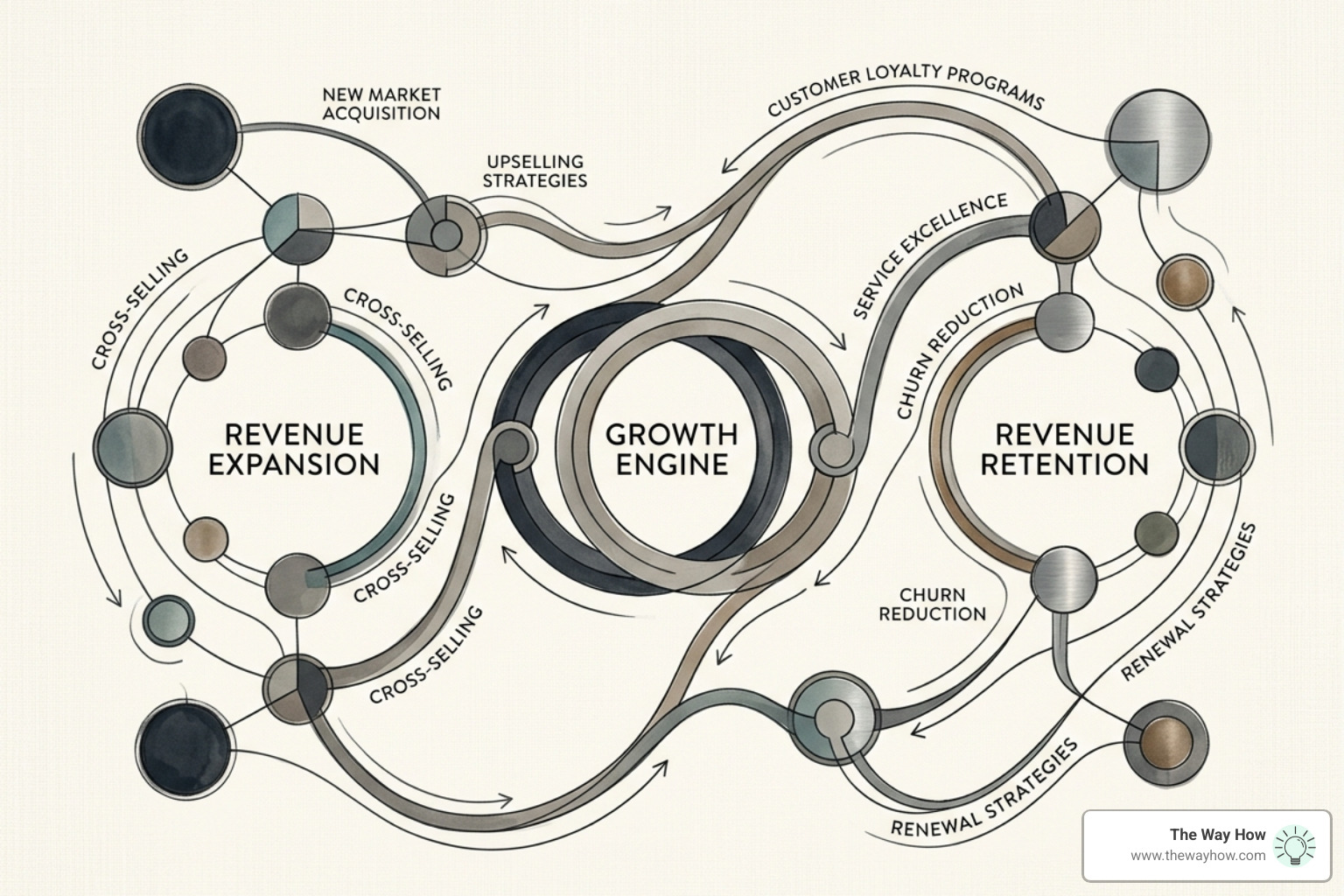 Abstract visual representing a balanced system of revenue expansion and retention - Increase business revenue