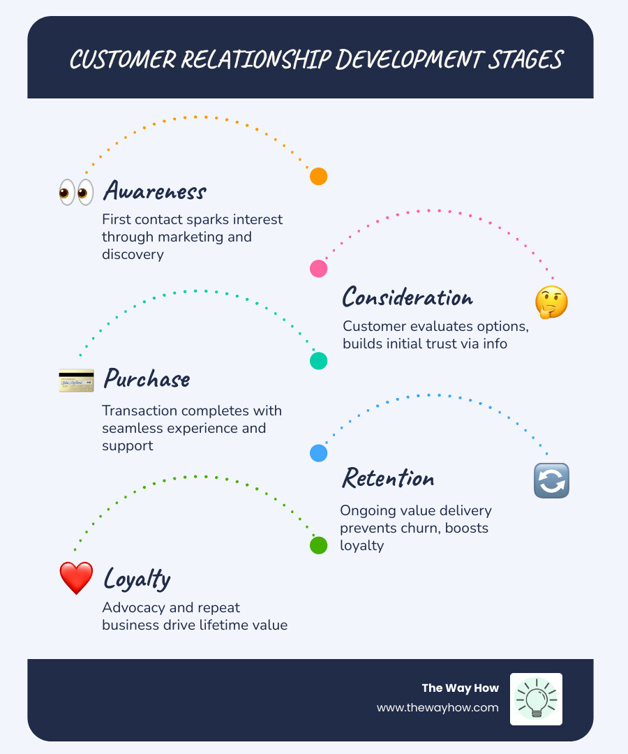 customer relationship development stages from awareness to loyalty infographic - customer relationship development