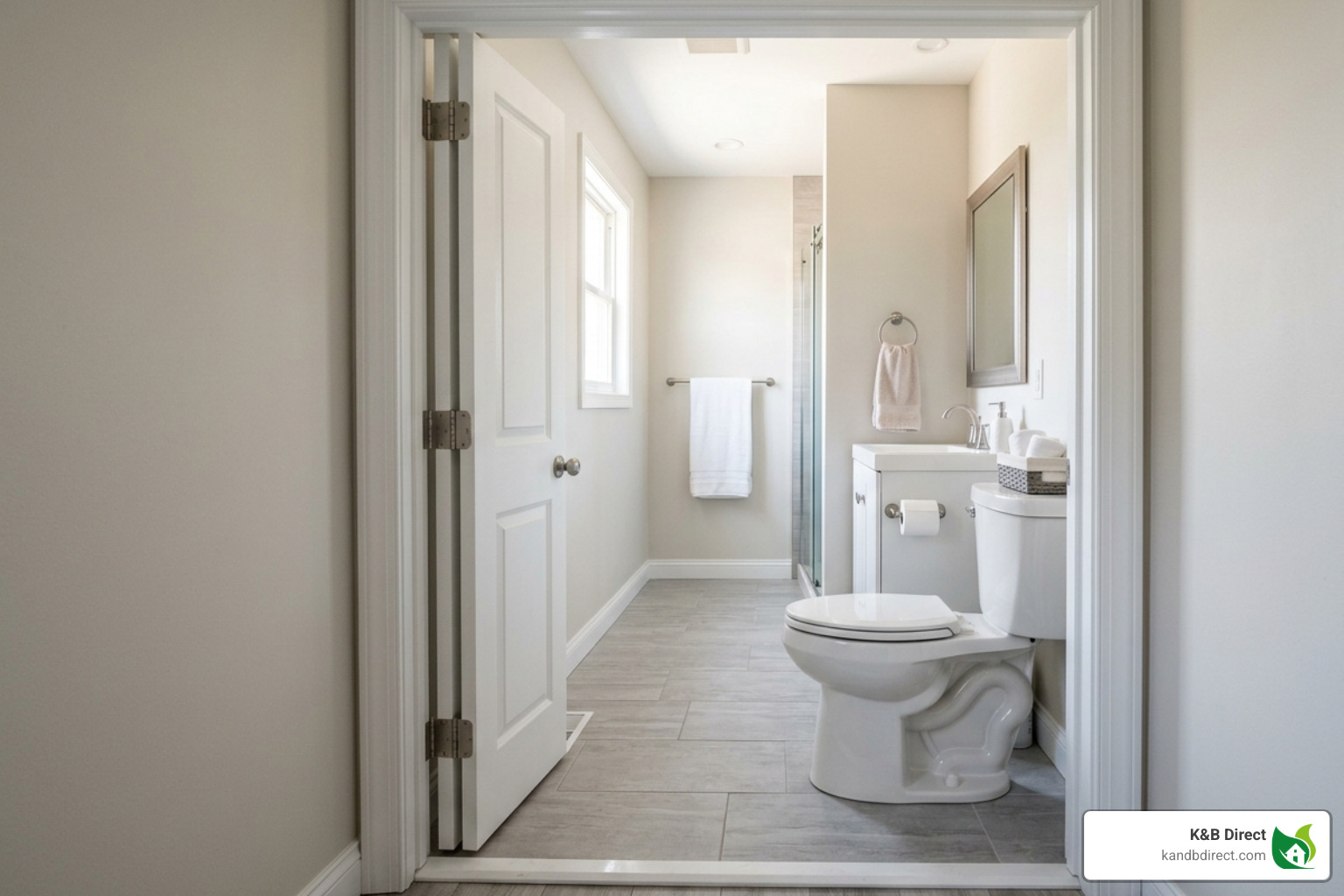 Bi-fold door clearing a toilet fixture in a small bathroom layout - bi-fold door for bathroom with lock