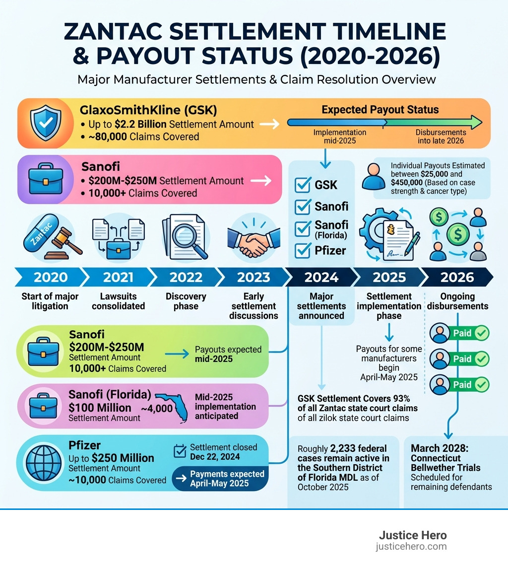 Zantac settlement timeline from 2020 to 2026 with key milestones and payout status by manufacturer - zantac lawsuit payout Zantac settlement timeline from 2020 to 2026 with key milestones and payout status by manufacturer - zantac lawsuit payout