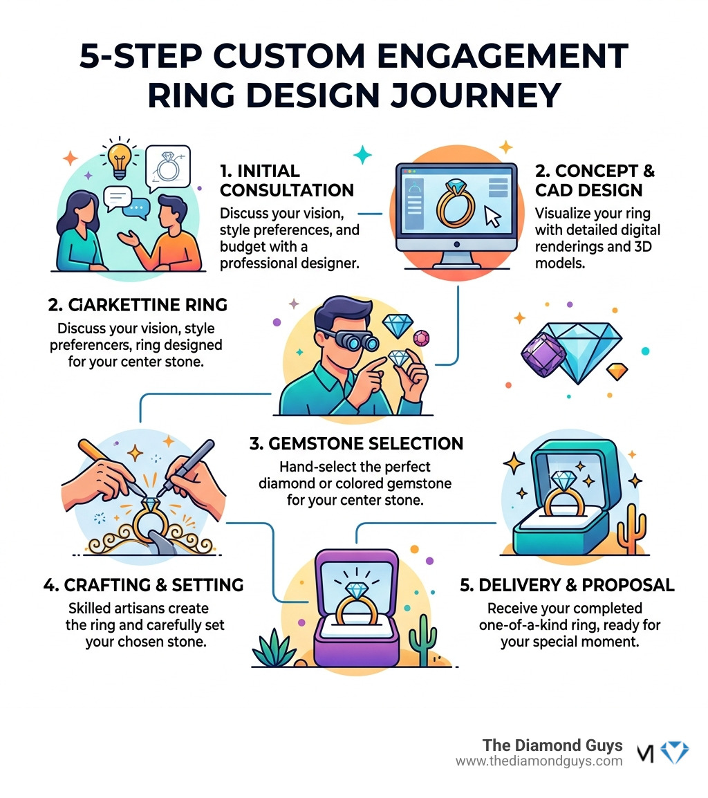5-step custom engagement ring design journey infographic - custom engagement rings Phoenix infographic 