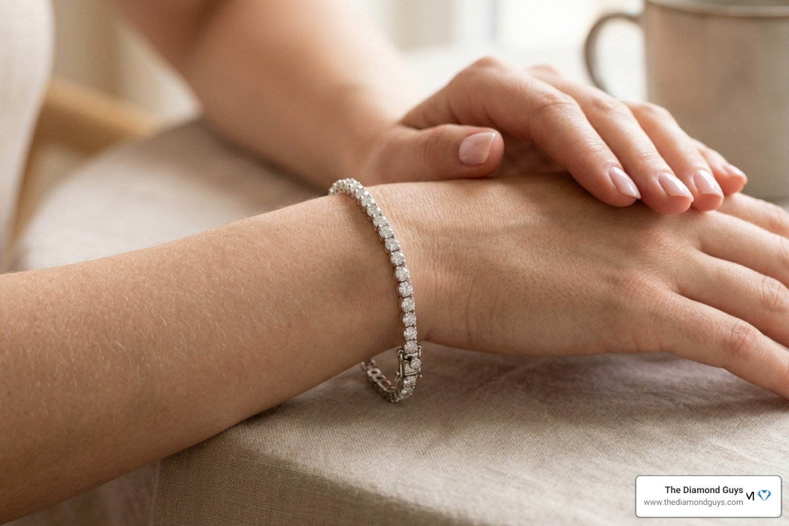 2mm diamond tennis bracelet on a wrist - 2mm diamond tennis bracelet