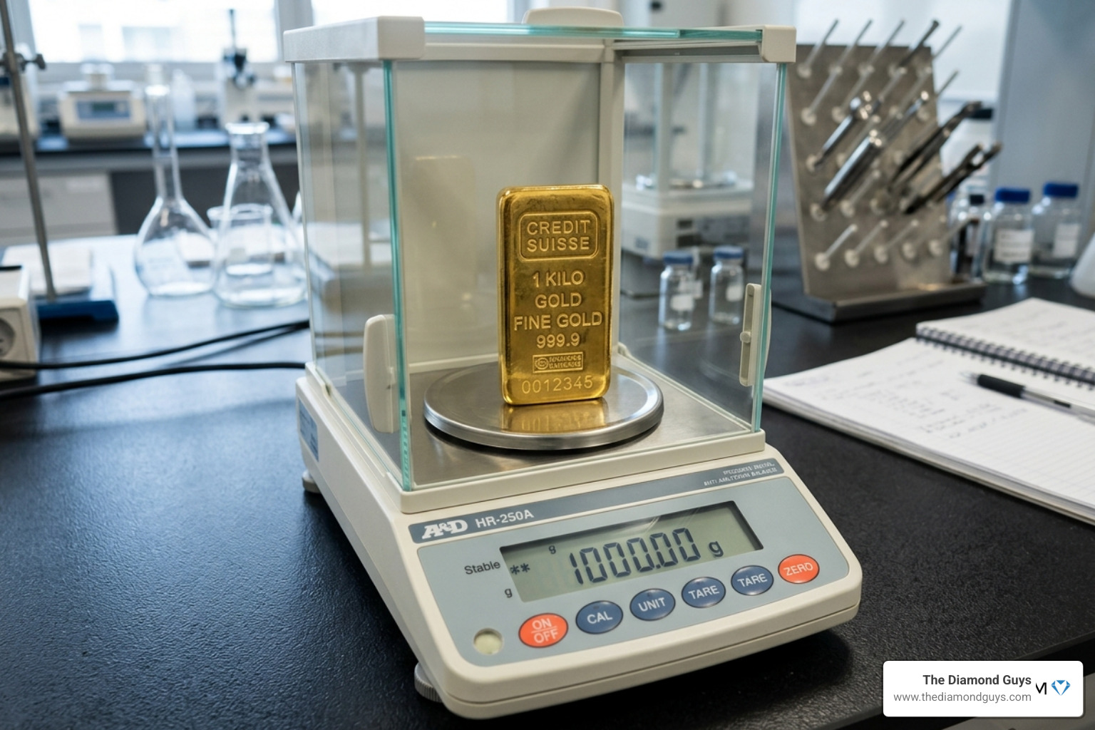 Precision digital scale weighing a gold bar - 30 gram gold price
