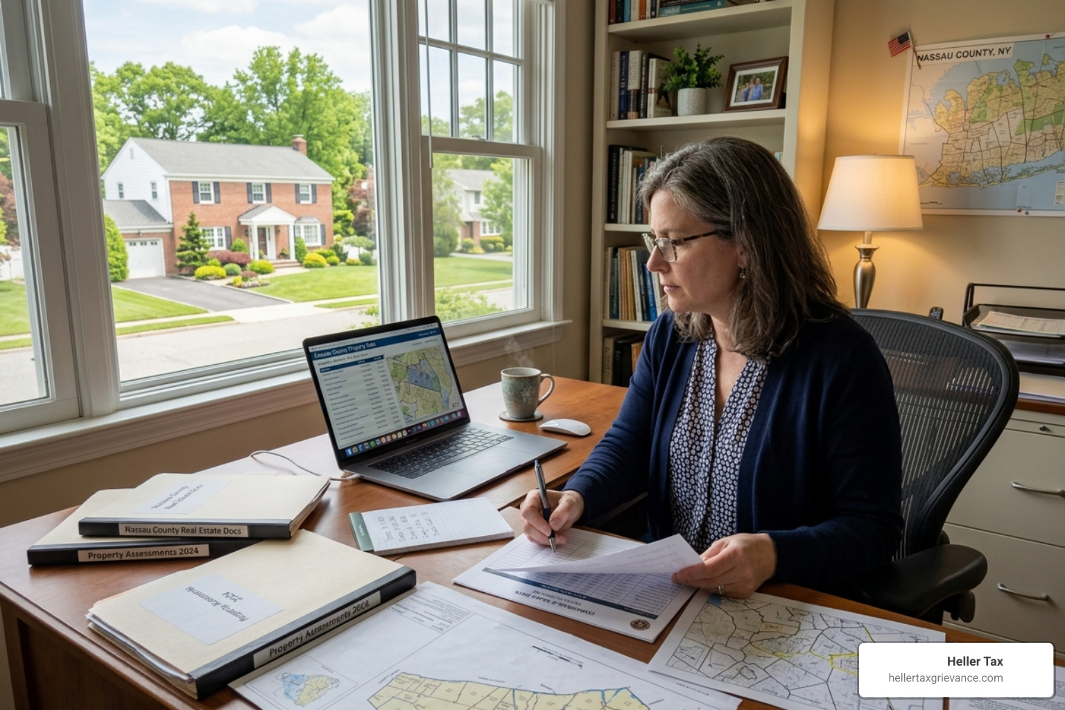 Homeowner in Nassau County reviewing property data and comparable sales for a tax appeal - Nassau County assessment review Homeowner in Nassau County reviewing property data and comparable sales for a tax appeal - Nassau County assessment review