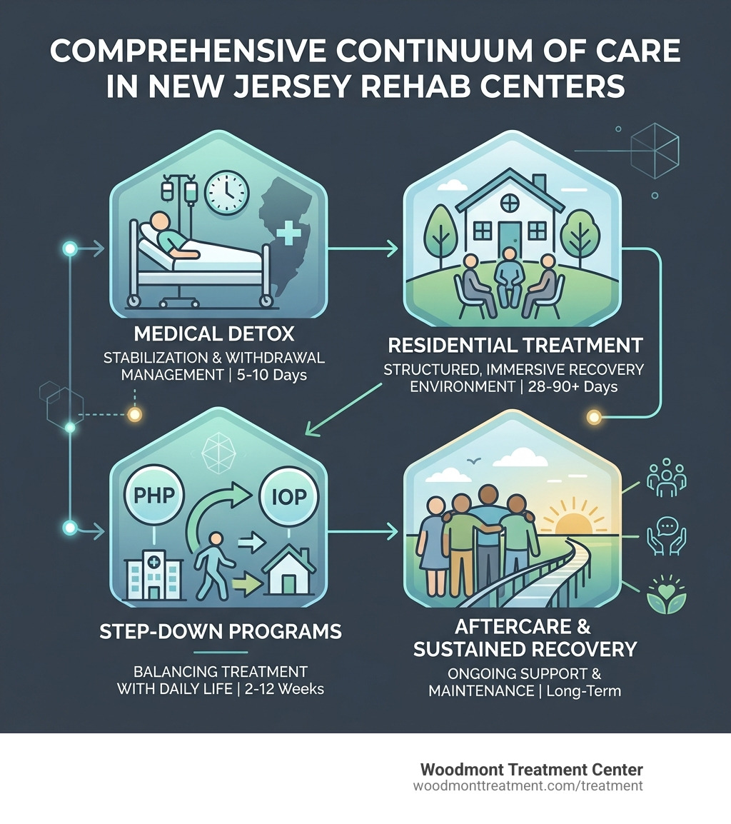 Comprehensive continuum of care from detox to aftercare in New Jersey rehab centers infographic - rehab centers new jersey