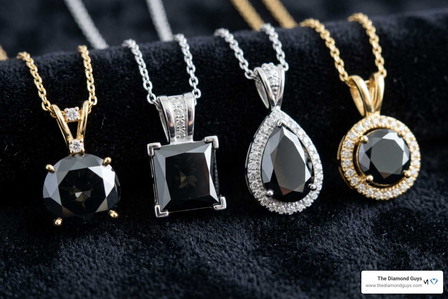 Selection of black diamond pendants in various shapes including round, princess cut, and teardrop - black diamond pendant Selection of black diamond pendants in various shapes including round, princess cut, and teardrop - black diamond pendant