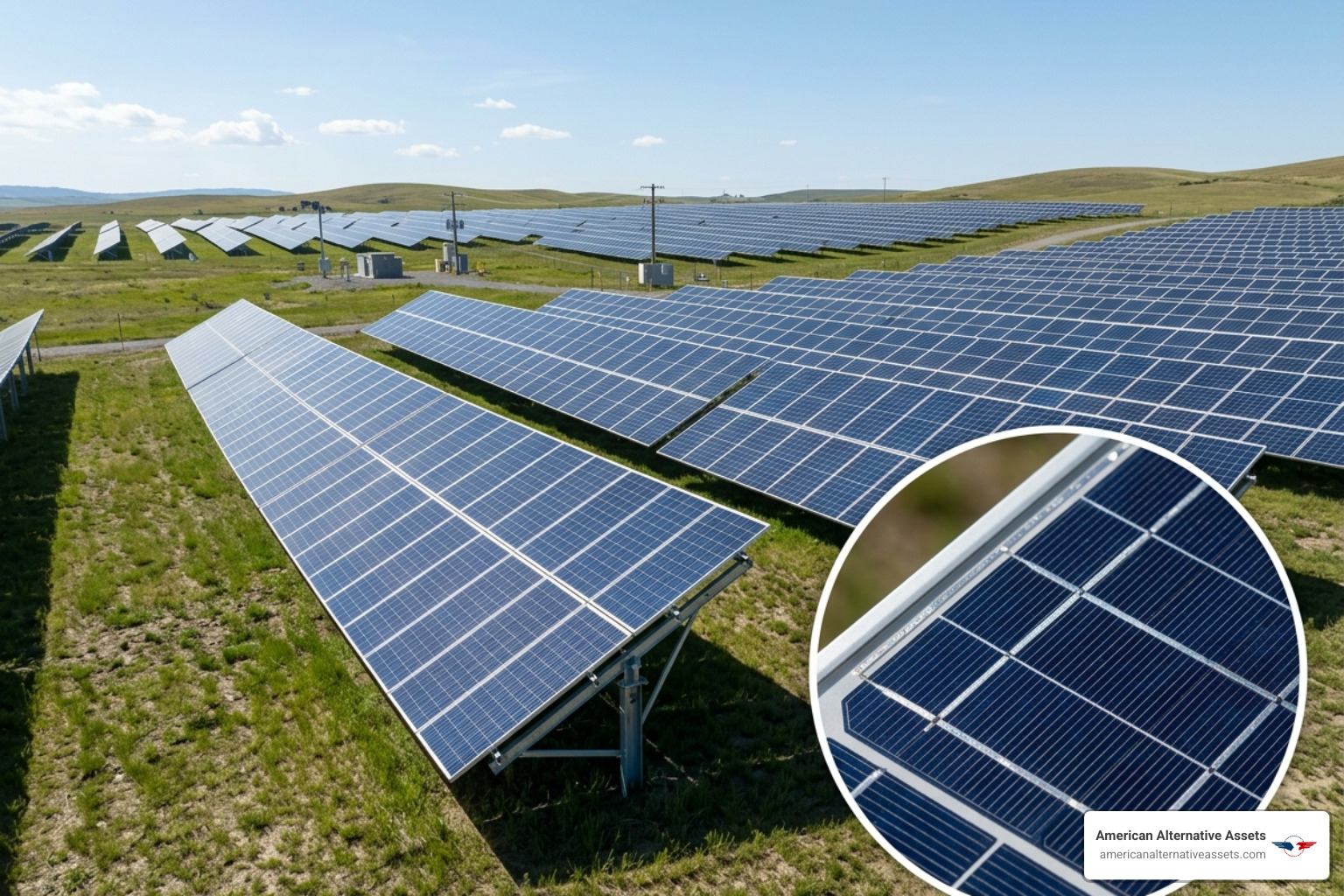 industrial solar panels and silver components for renewable energy - start a silver IRA