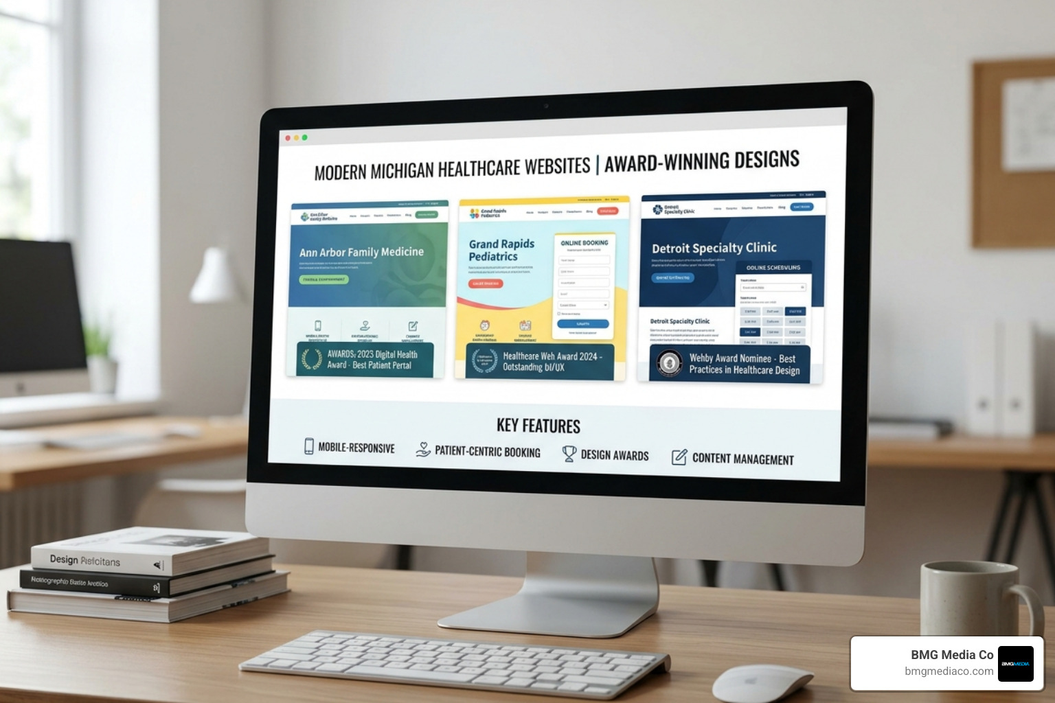 Custom healthcare portfolio showcase highlighting award-winning Michigan medical sites - health website design
