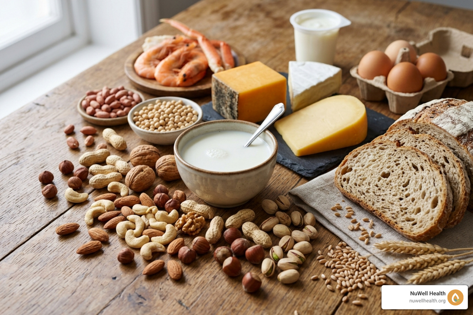 Various common allergens like nuts, dairy, and wheat - food sensitivity testing