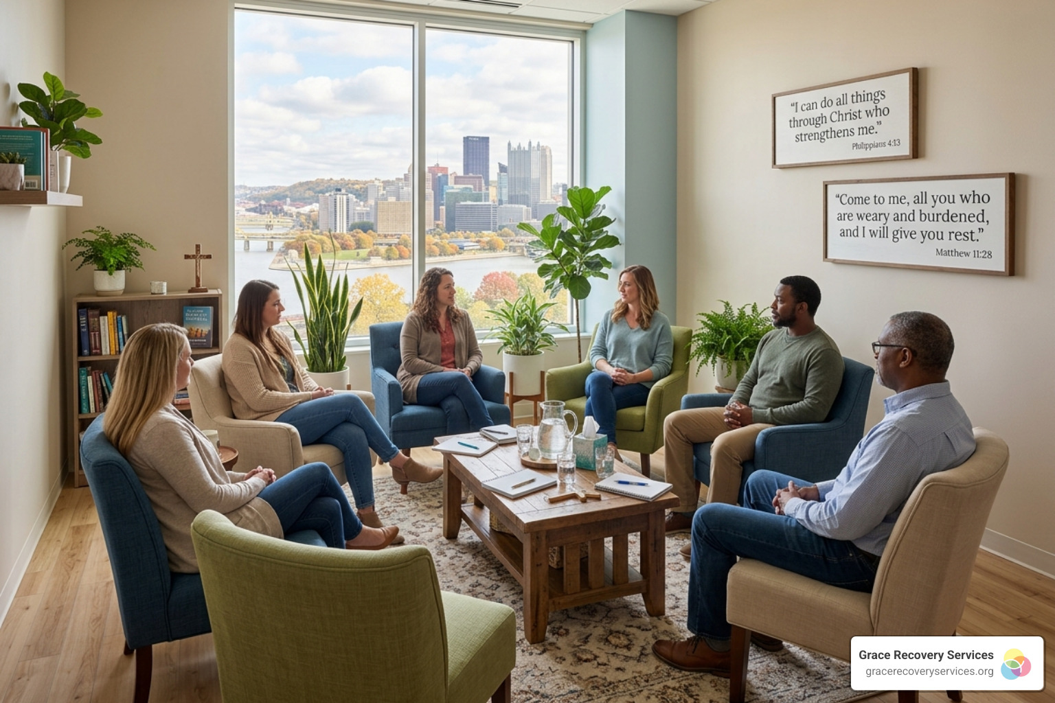 A modern outpatient therapy room in our Pittsburgh office - Christian addiction recovery program A modern outpatient therapy room in our Pittsburgh office - Christian addiction recovery program
