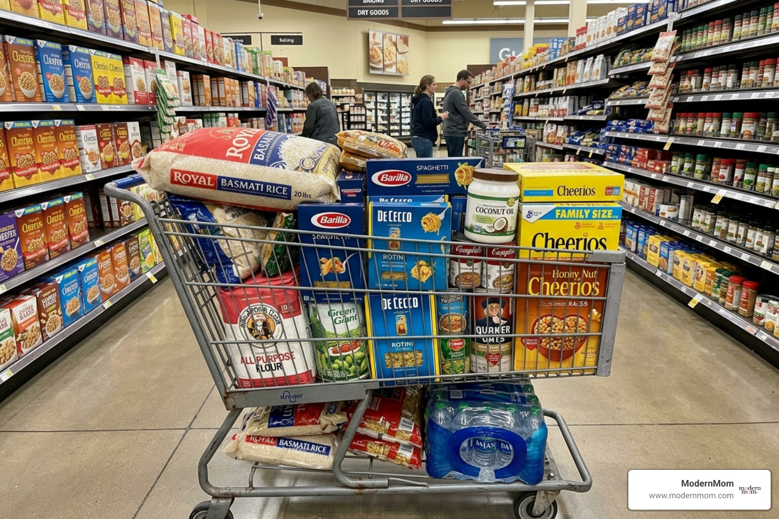a grocery cart filled to the brim with bulk items and staples - budgeting for large families a grocery cart filled to the brim with bulk items and staples - budgeting for large families
