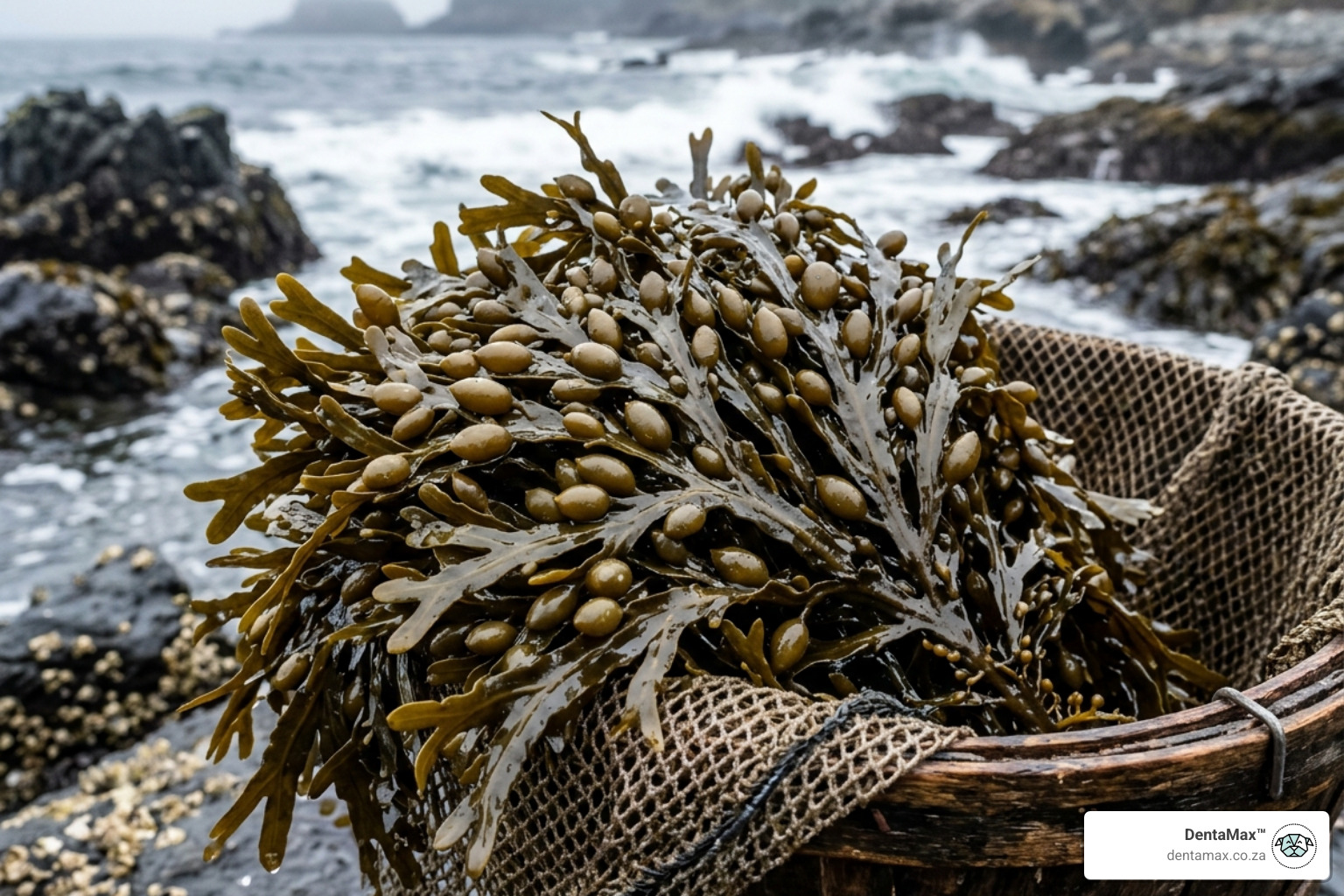 The North Atlantic brown seaweed Ascophyllum nodosum used for pet dental health - kelp for pet tartar