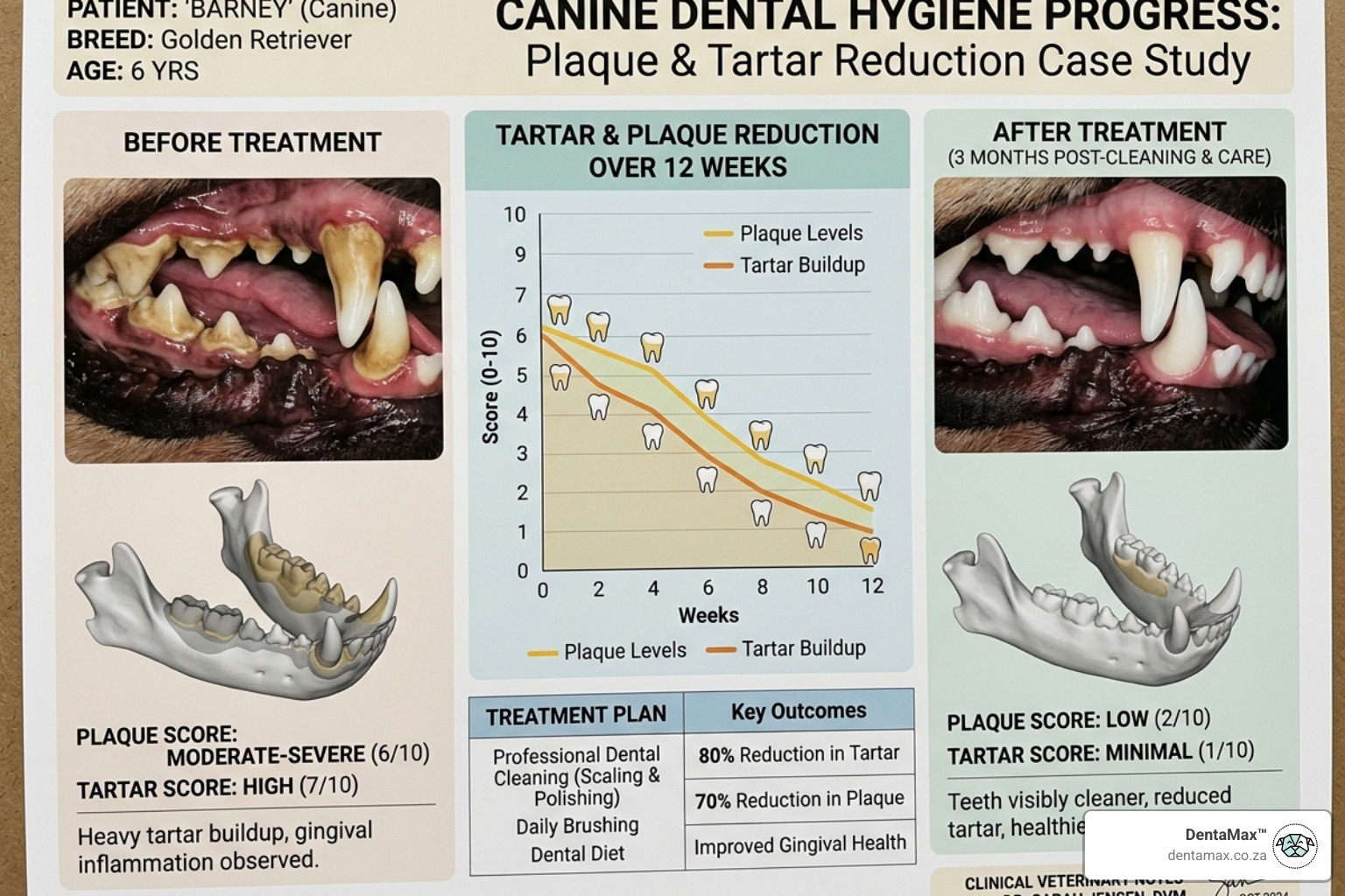 Clinical dental charts illustrating the reduction of plaque and tartar in dogs - kelp for pet tartar