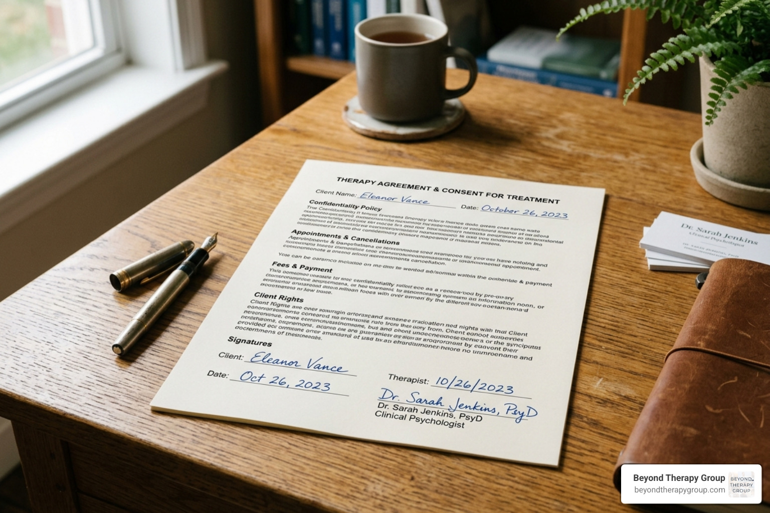 a signed therapy contract on a wooden desk - boundaries in a counselling relationship a signed therapy contract on a wooden desk - boundaries in a counselling relationship