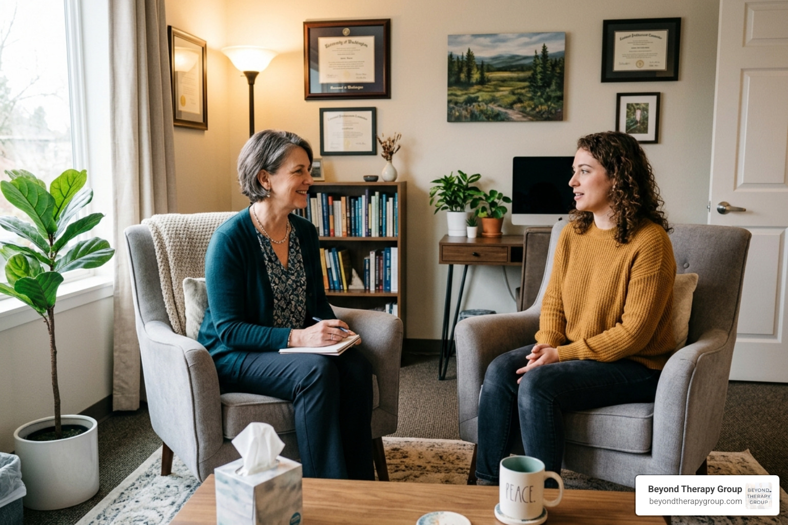therapist and client engaged in a supportive conversation - boundaries in a counselling relationship therapist and client engaged in a supportive conversation - boundaries in a counselling relationship