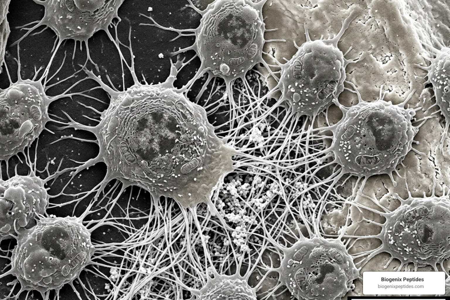 microscopic view of osteoblast activation and bone matrix formation - peptides for bone density improvement