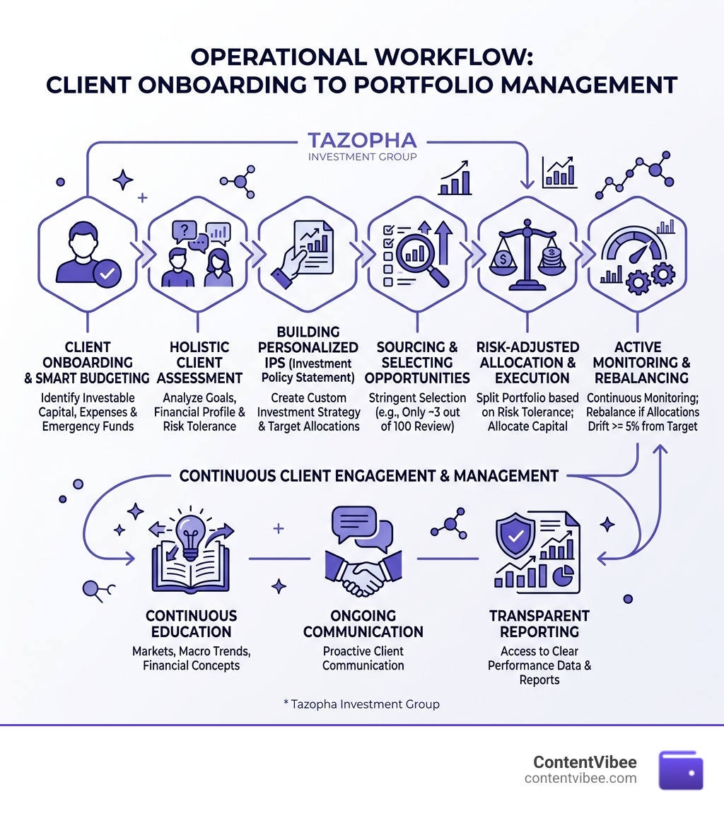 Tazopha Investment Group operational workflow from client onboarding to portfolio management - how tazopha investment group
