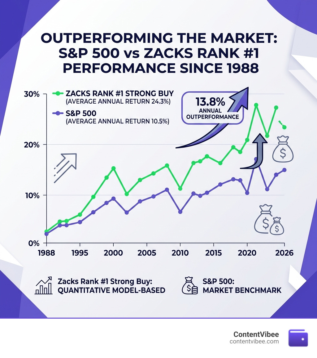 Comparison chart showing S&P 500 vs Zacks Rank #1 performance since 1988 - Zacks Investment Research Subscription Cost and