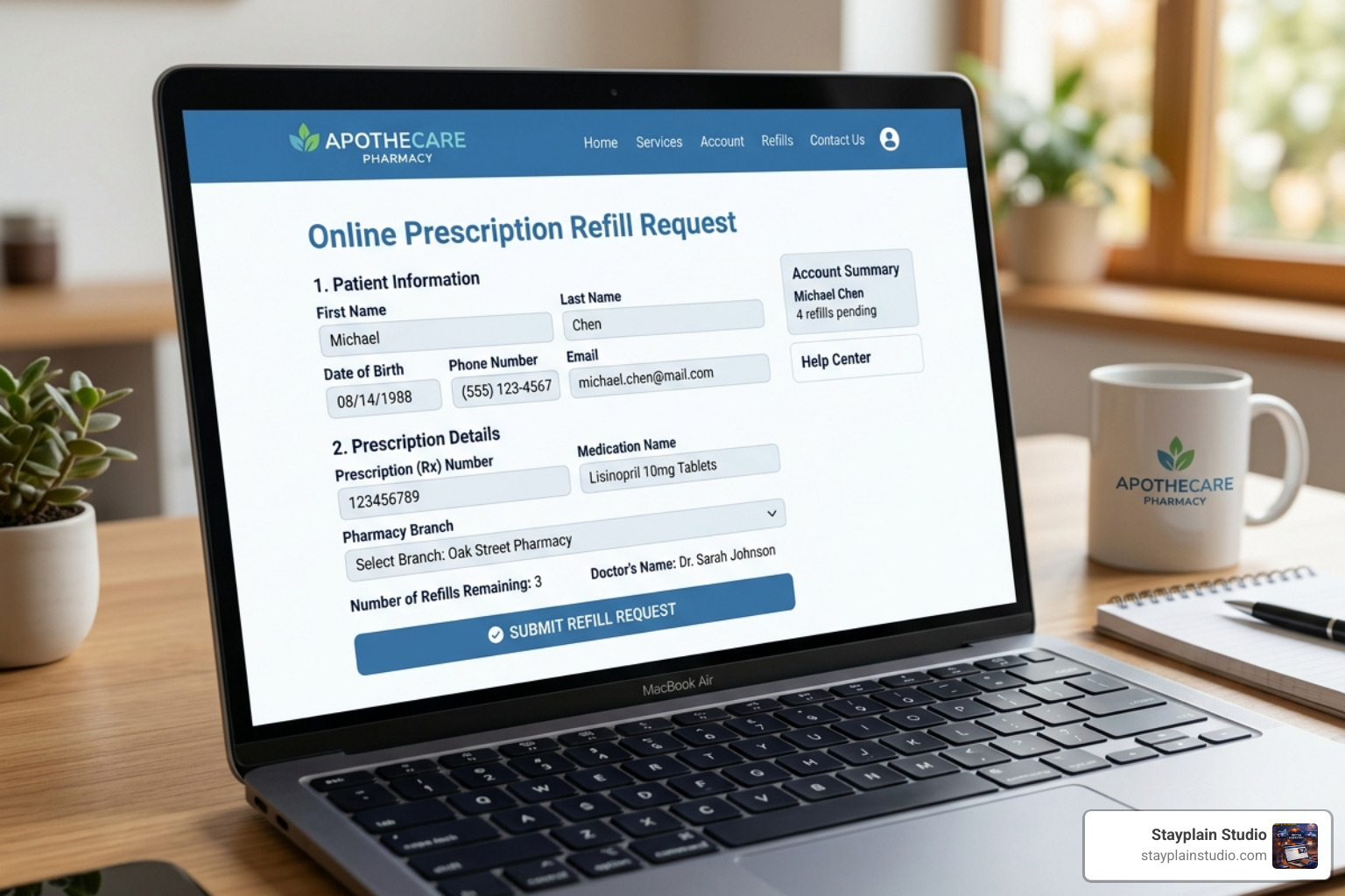 online prescription refill form - retail pharmacy website design