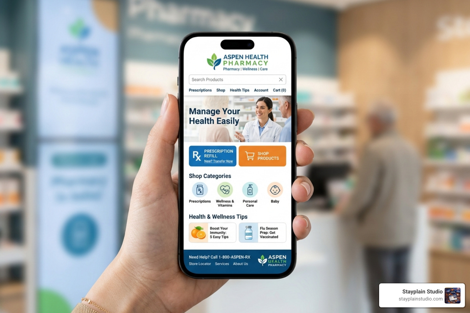 mobile responsive pharmacy homepage - retail pharmacy website design