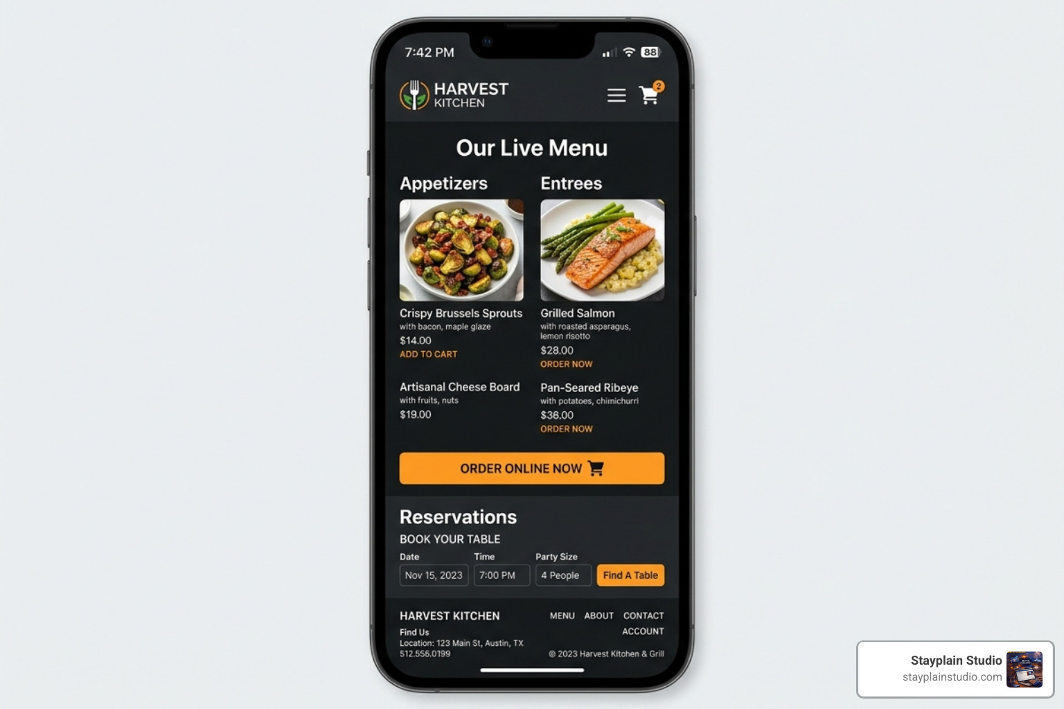 high-converting restaurant website interface - affordable website design restaurants