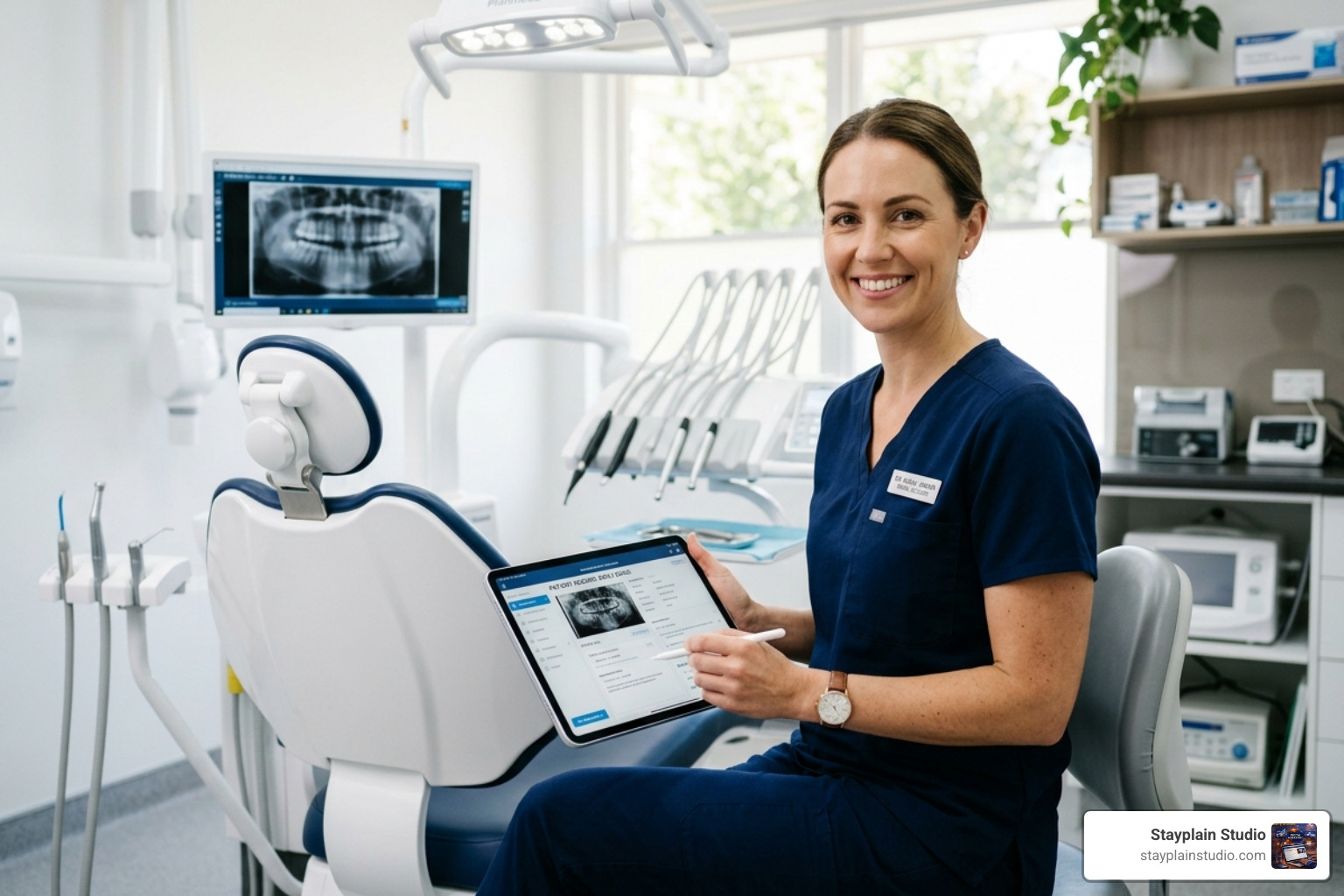 dentist using digital records on tablet - dental hospital website accra