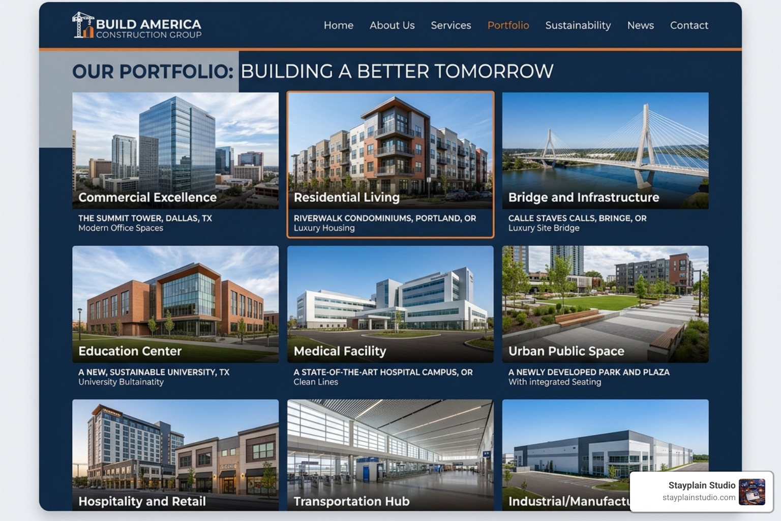 project gallery design - construction portfolio website design