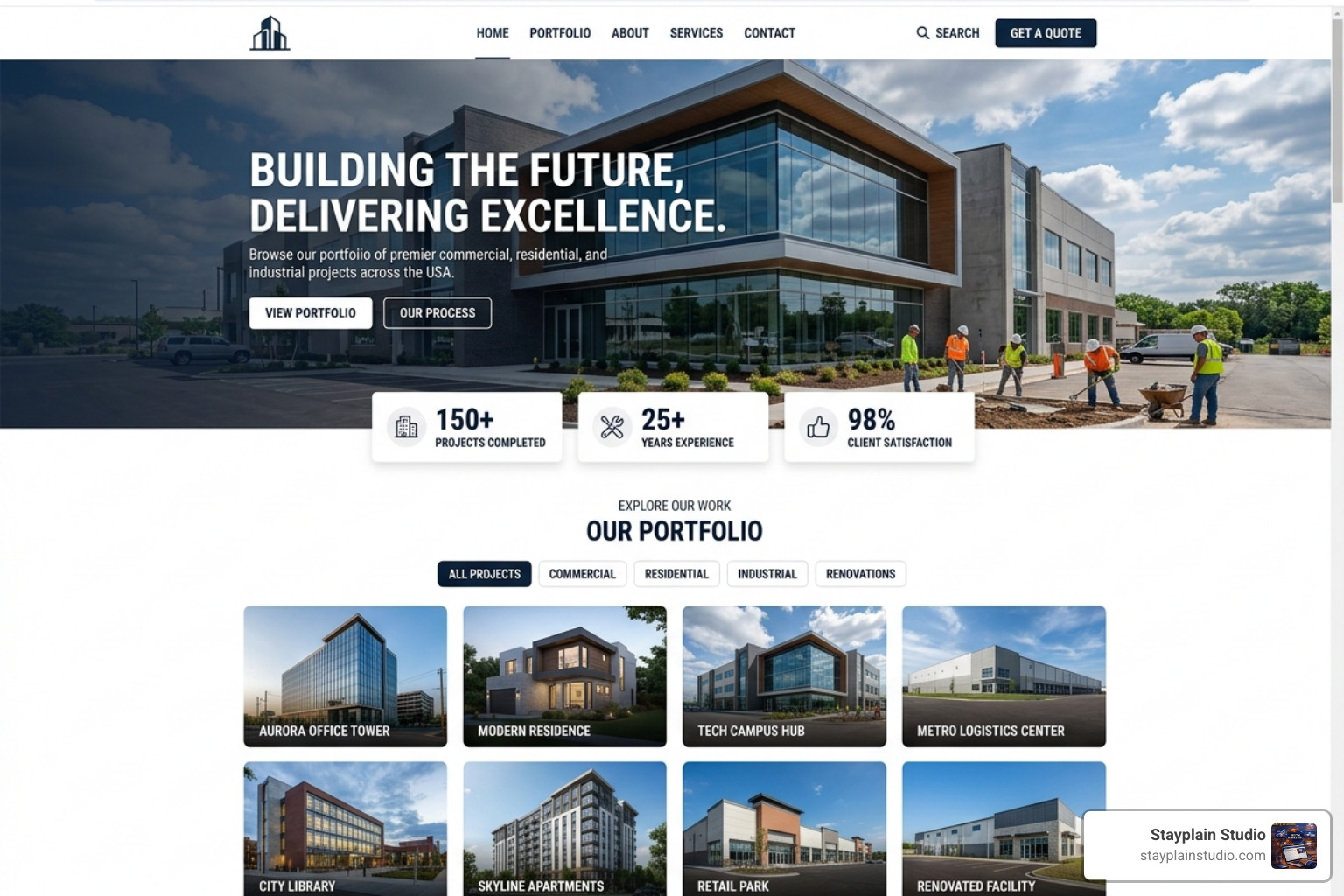 modern construction website layout - construction portfolio website design