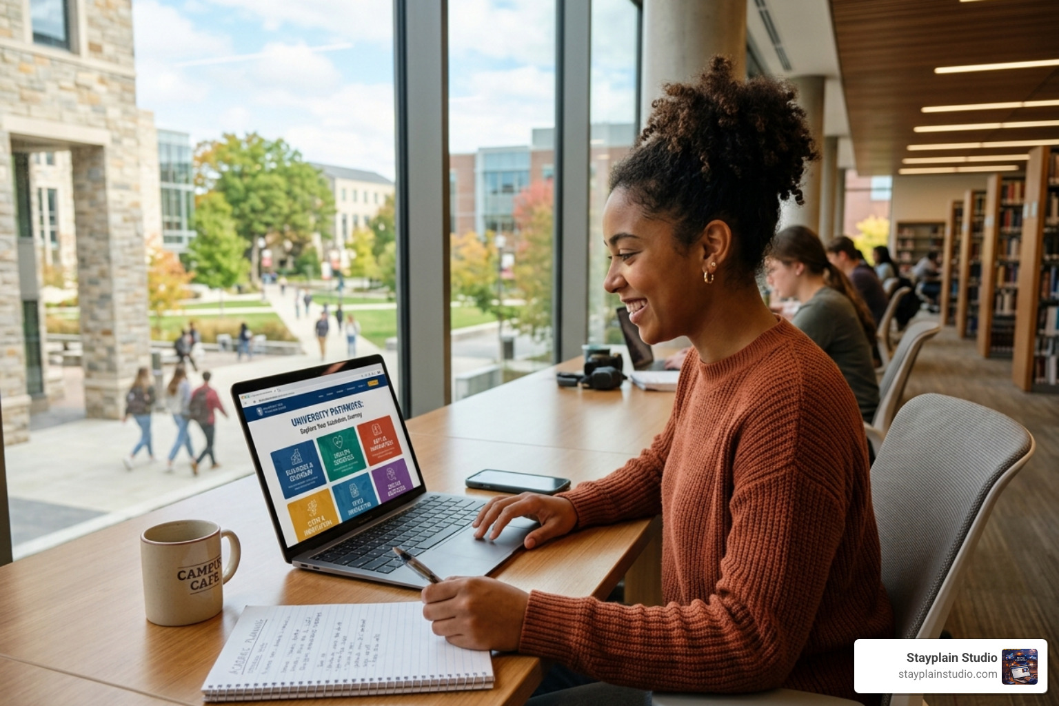 student exploring academic program categories - college school website services
