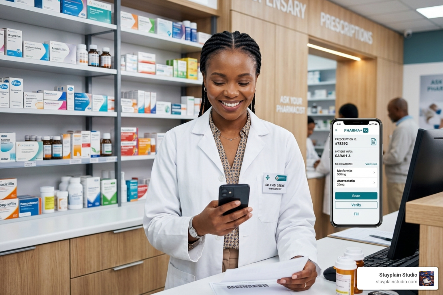 pharmacist using mobile app for prescription management - drugstore pharmacy website ghana pharmacist using mobile app for prescription management - drugstore pharmacy website ghana