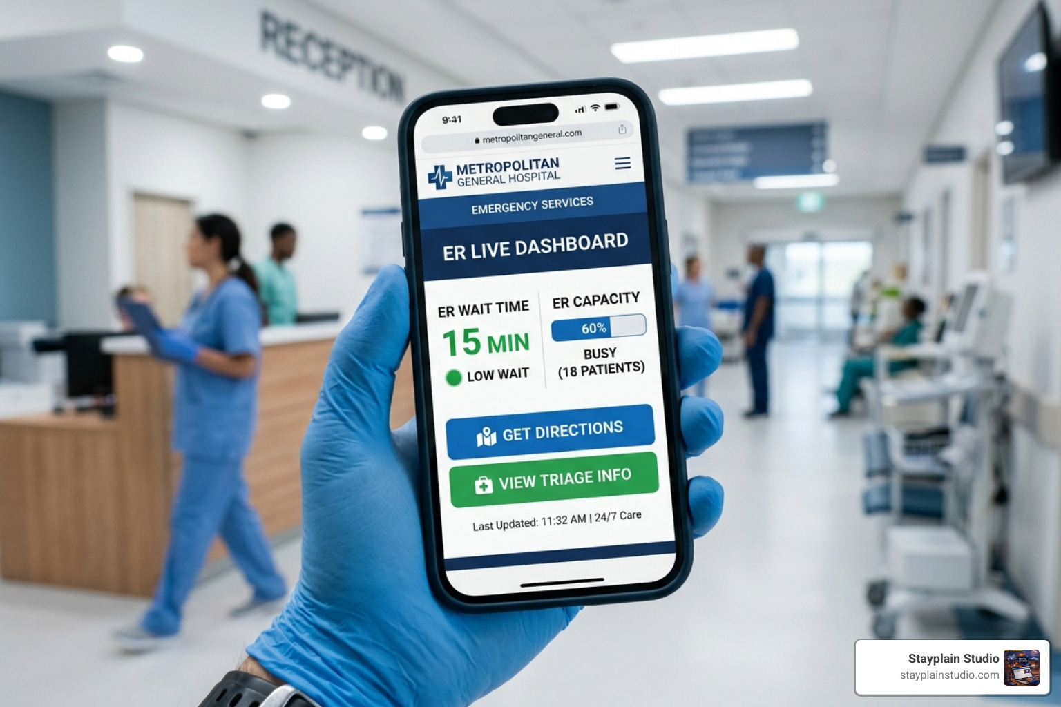 real-time ER wait time dashboard - emergency hospital website design
