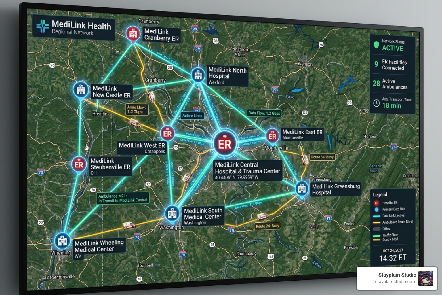 multi-location hospital network map - emergency hospital website design