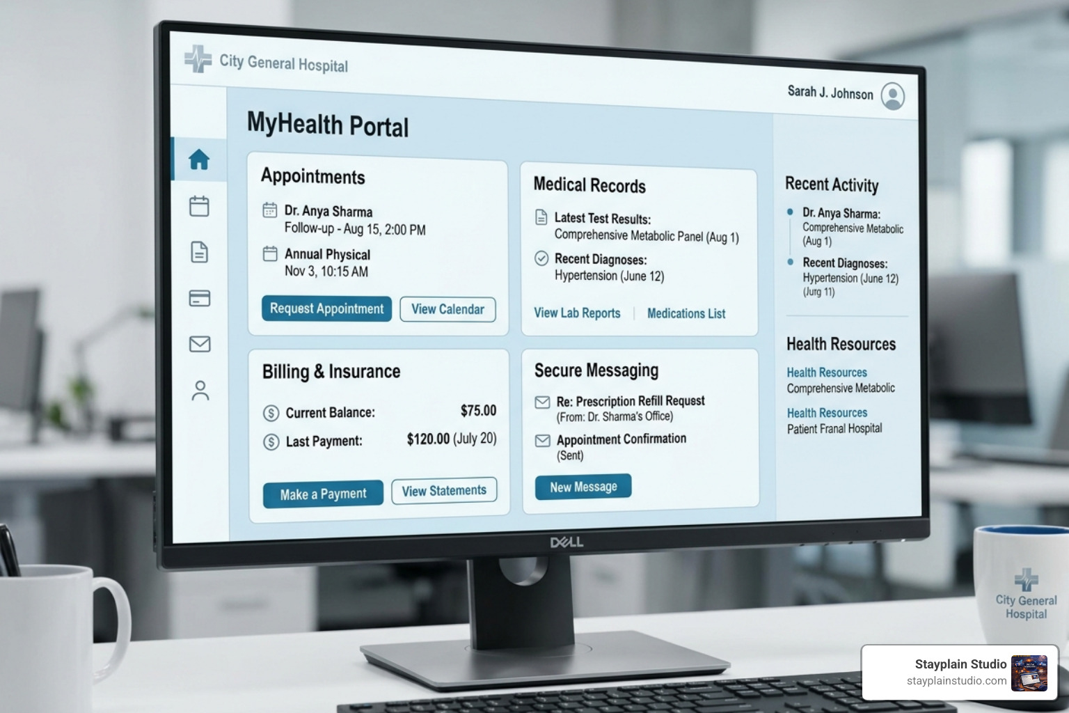 Patient portal dashboard interface - custom website design hospitals