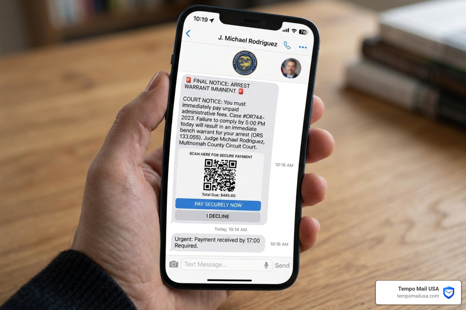screenshot of a fraudulent text message claiming to be from a judge demanding payment via QR code - judge michael rodriguez screenshot of a fraudulent text message claiming to be from a judge demanding payment via QR code - judge michael rodriguez