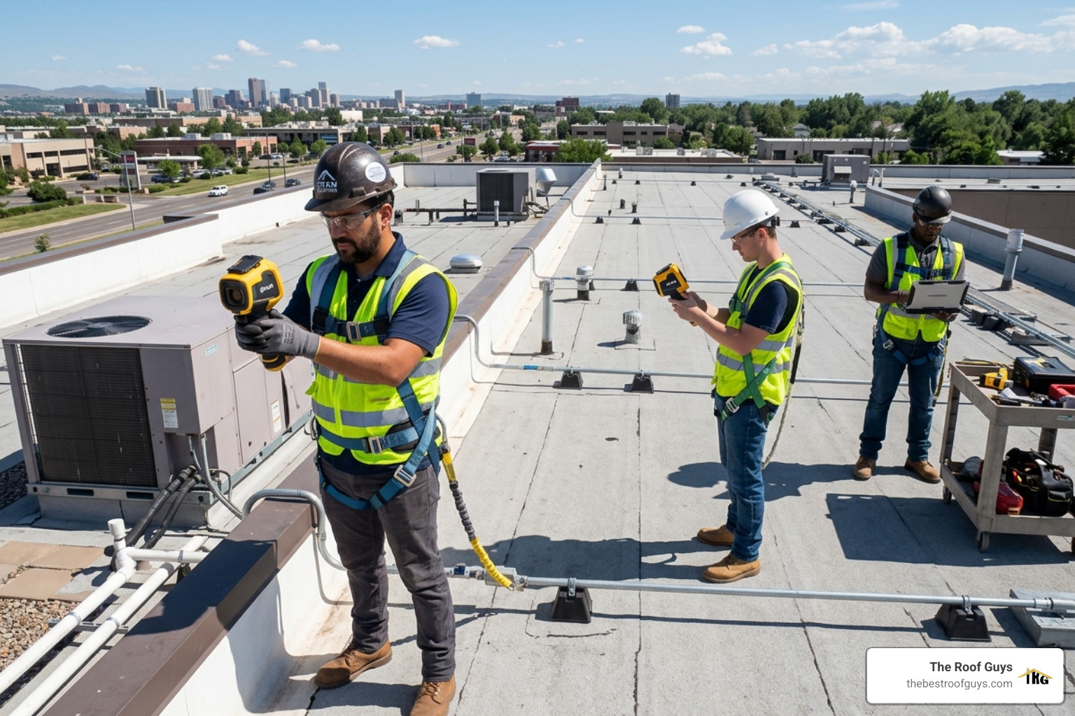 crew performing infrared leak detection - benton commercial roofer crew performing infrared leak detection - benton commercial roofer