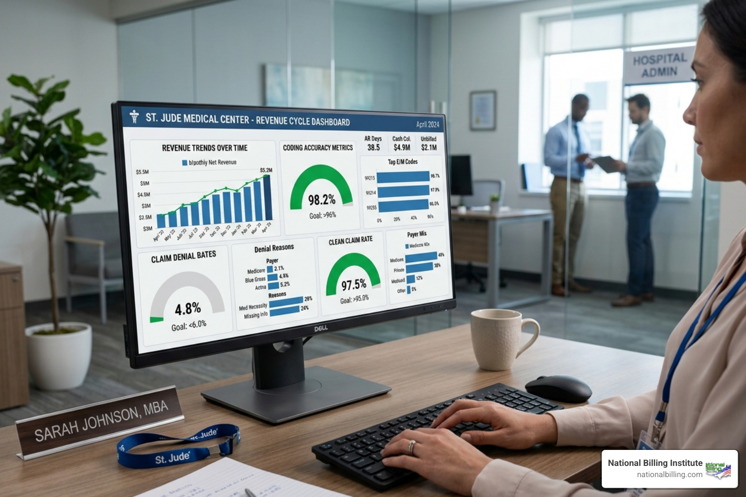 healthcare financial dashboard showing revenue trends and coding accuracy metrics - medical coding firms