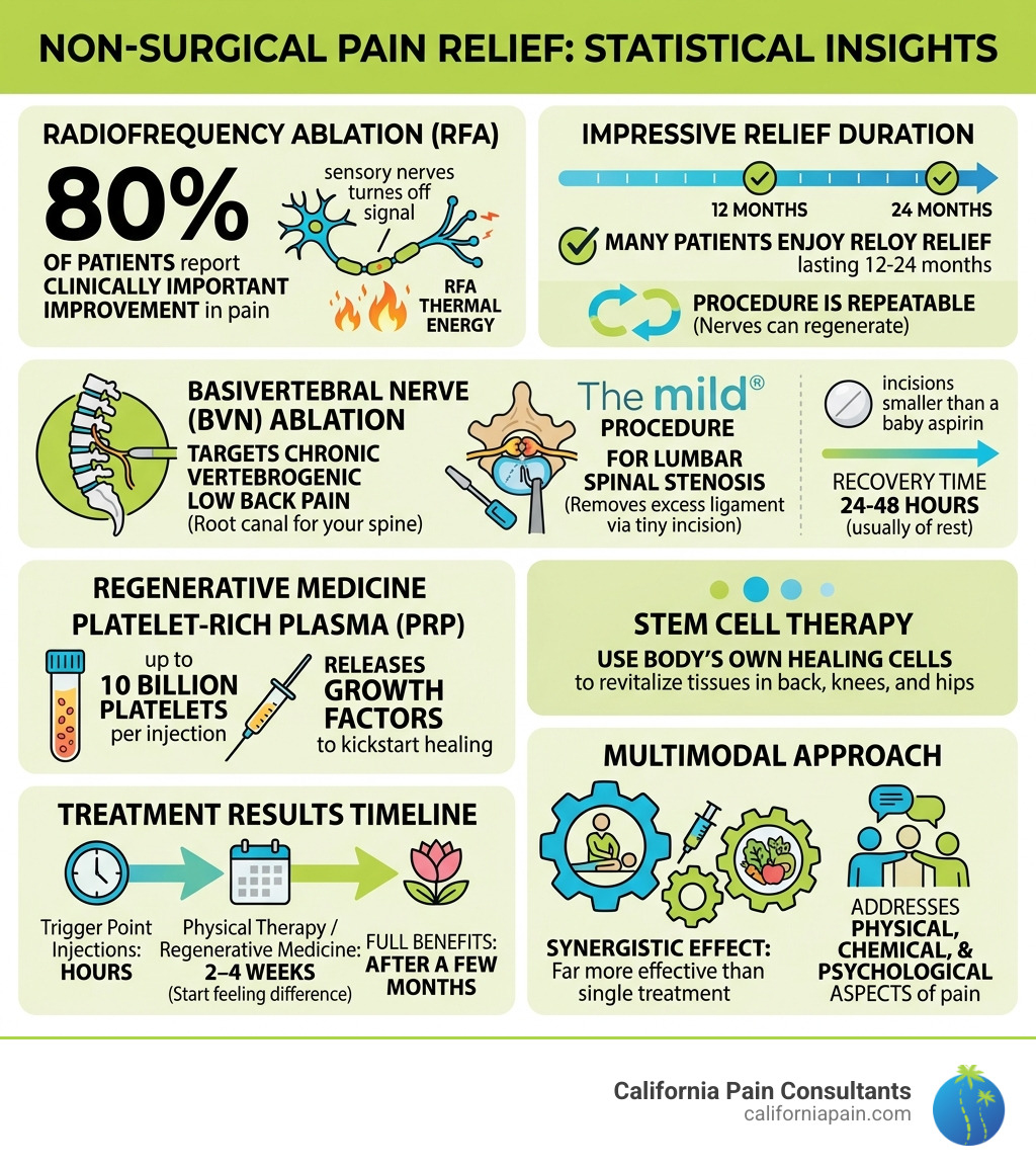 statistics on non-surgical pain relief success rates - pain relief without surgery infographic 