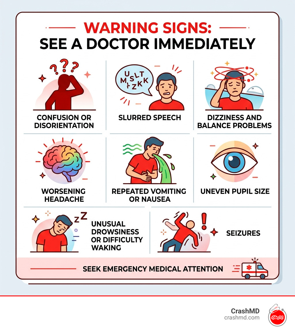 Infographic of emergency room warning signs for head injuries - headache after car accident infographic 
