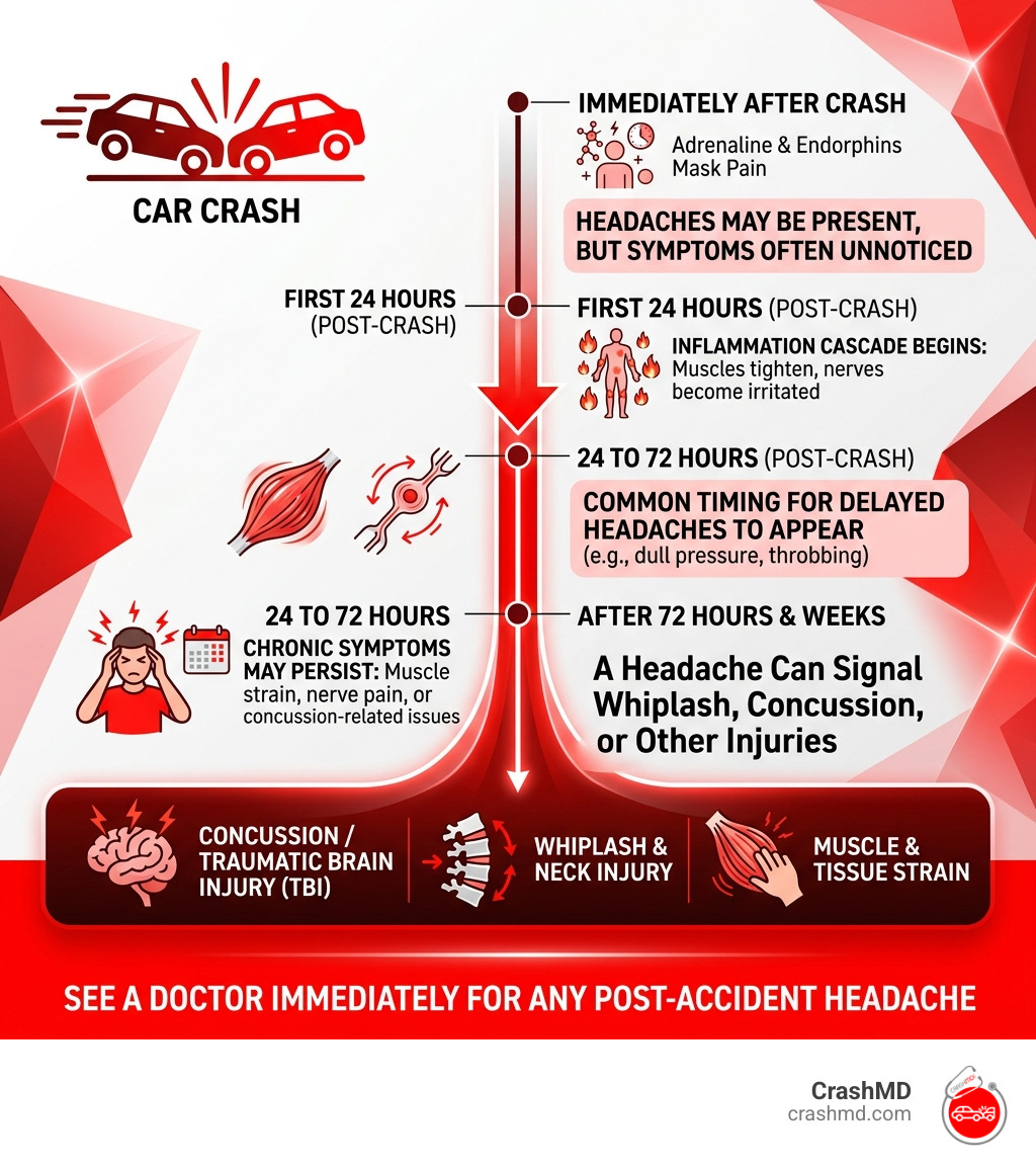 Timeline of post-accident inflammation and headache symptom onset after a car crash - headache after car accident
