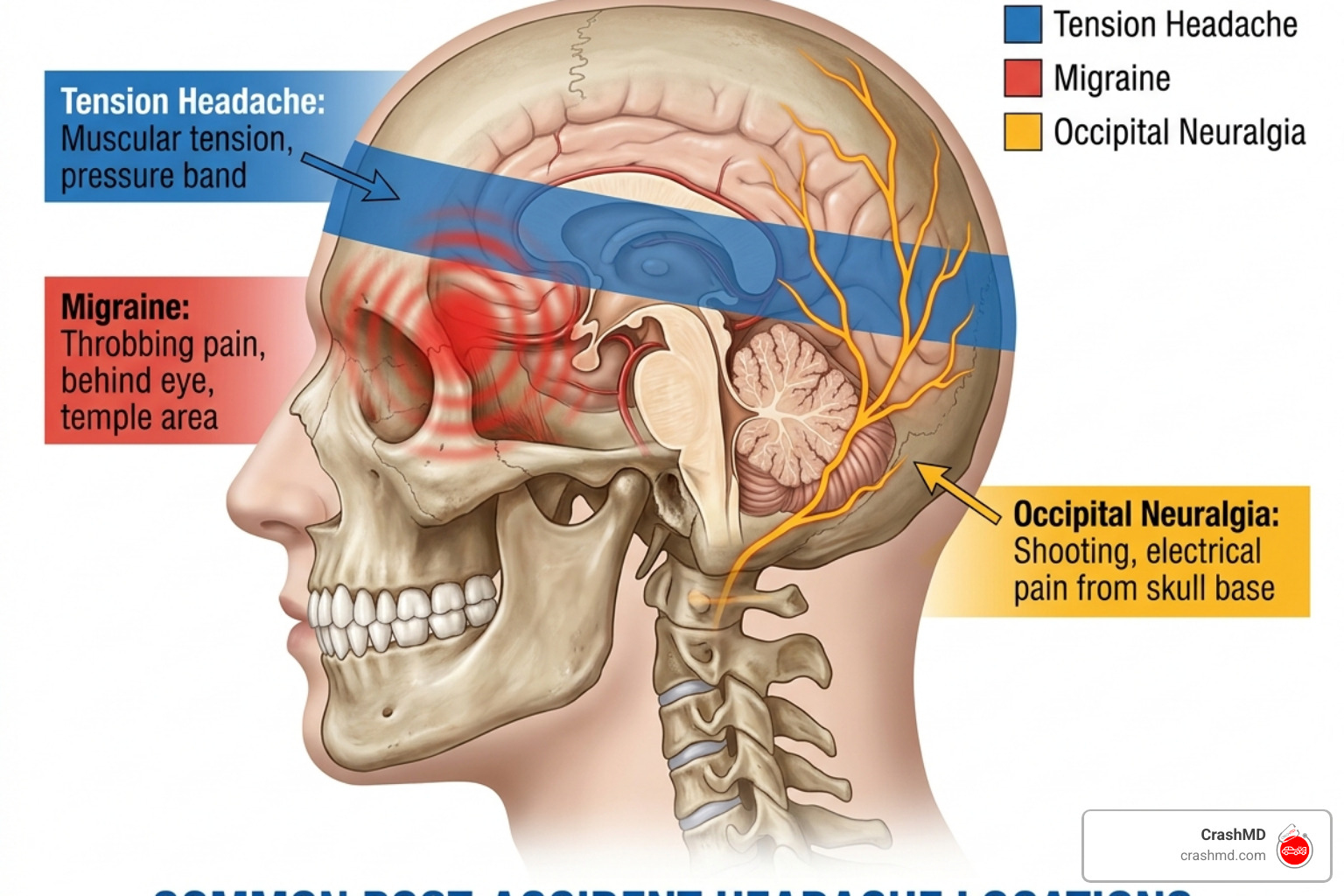 Common locations and types of post-accident headaches - headaches after auto accident Common locations and types of post-accident headaches - headaches after auto accident