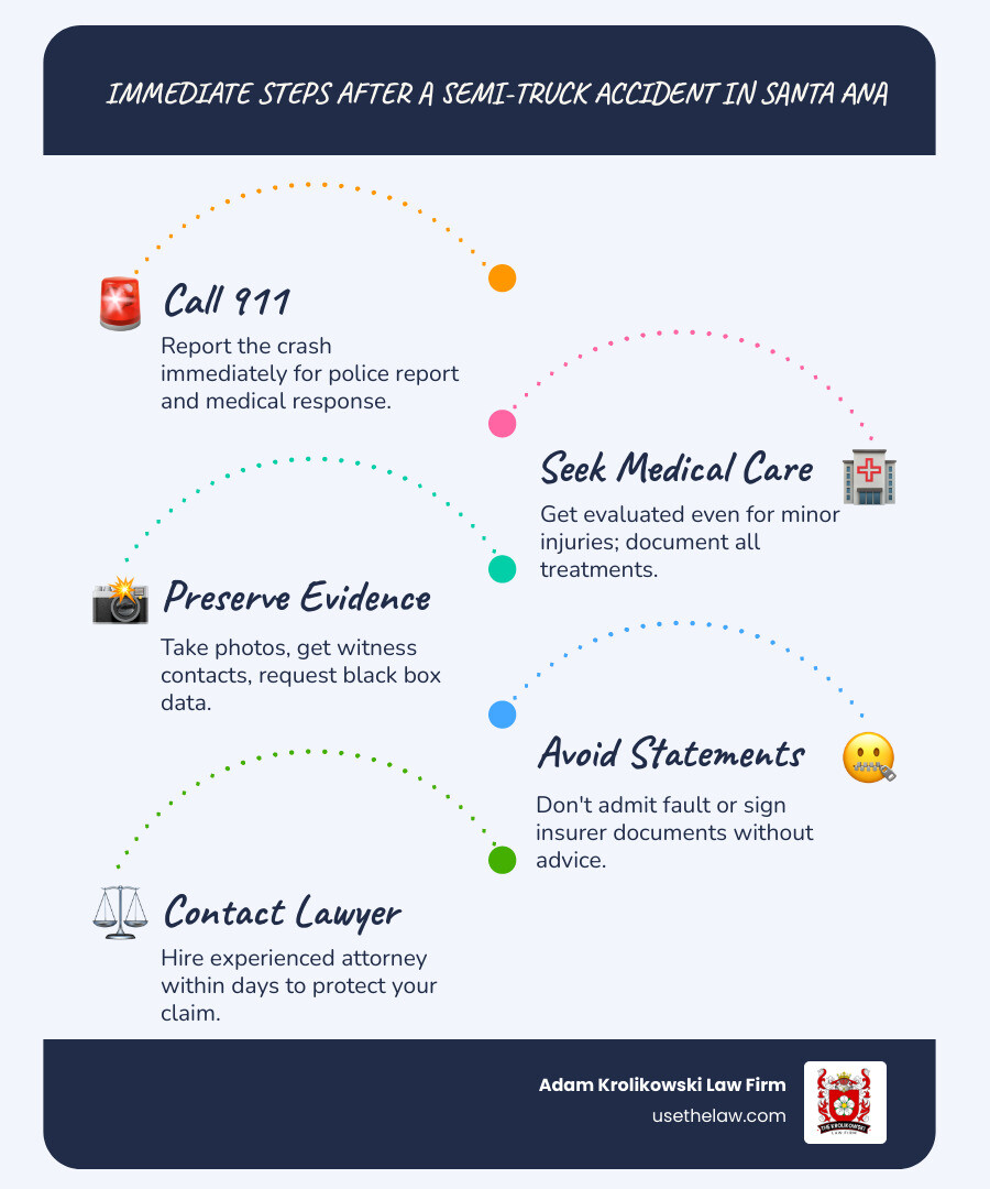 Steps to take after a semi-truck accident in Santa Ana infographic - Semi accident injury lawyer infographic