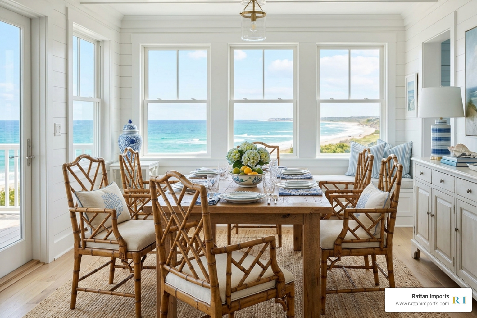 Chinoiserie-style bamboo chairs in a coastal dining room - bamboo chairs dining room Chinoiserie-style bamboo chairs in a coastal dining room - bamboo chairs dining room