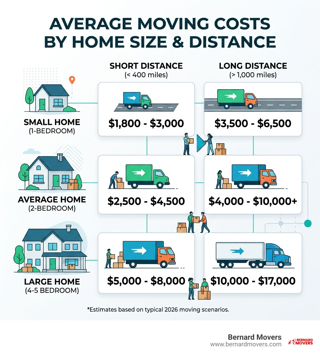 Infographic showing average moving costs by home size and distance - interstate moving experts infographic 