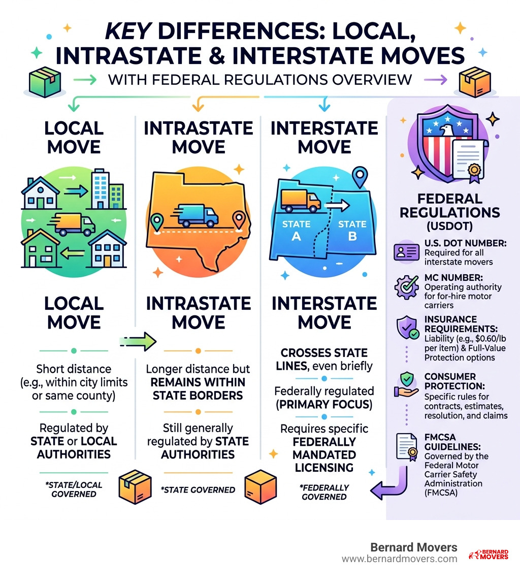 Key differences between local, intrastate, and interstate moves with federal regulations overview - interstate moving