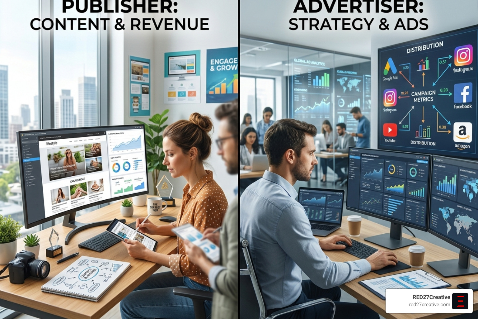 Graphic comparing Google Ad Manager for publishers versus Campaign Manager 360 for advertisers - google ad campaign manager Graphic comparing Google Ad Manager for publishers versus Campaign Manager 360 for advertisers - google ad campaign manager