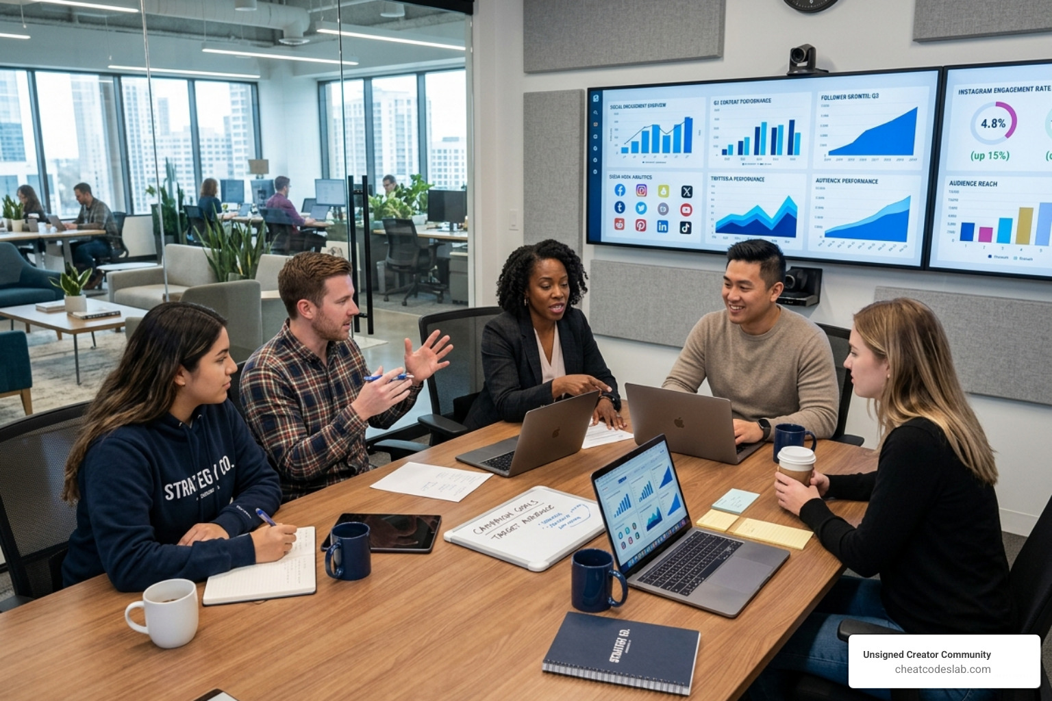 Social media strategy session with analytics dashboards - black owned social media agency