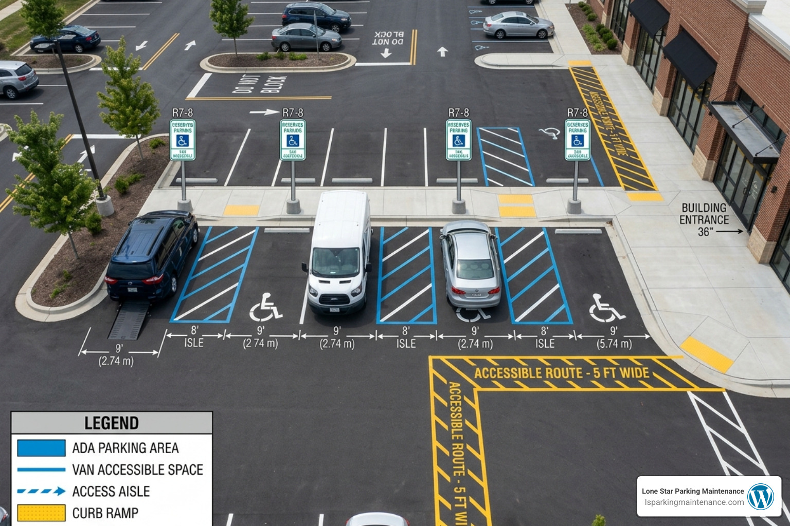 Parking lot layout diagram showing accessible routes and spaces - ada compliance for parking lots Parking lot layout diagram showing accessible routes and spaces - ada compliance for parking lots